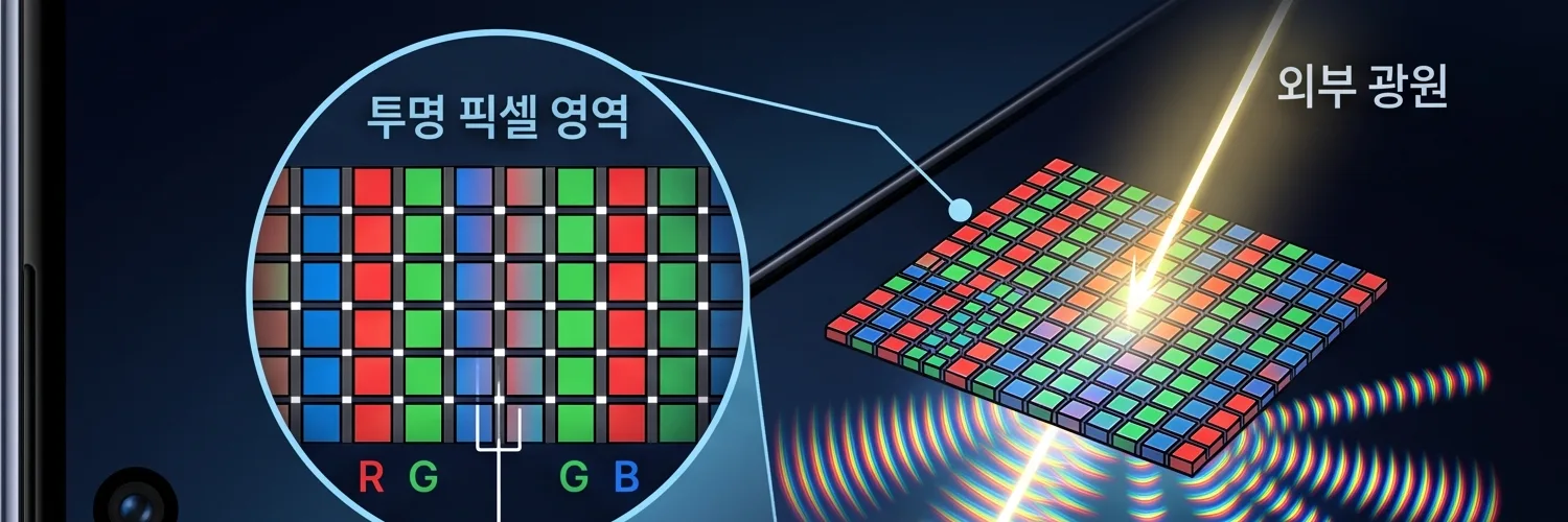 Concept diagram of an external light source reaching the transparent pixel region and diffraction fringes spreading out