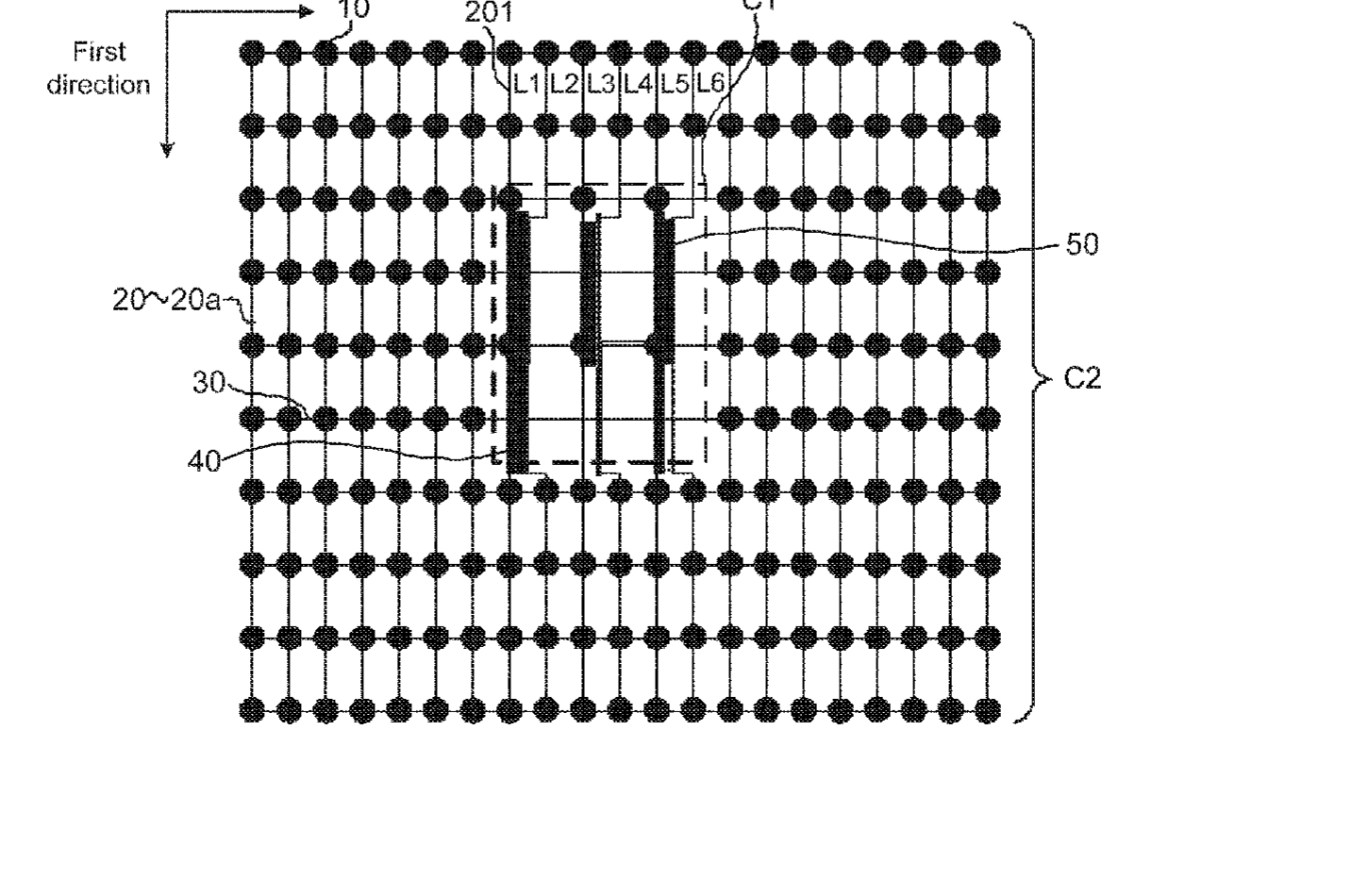 Plan view of the BOE wire gathering region